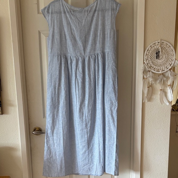 NWT Lintico 100% Linen Blue Striped Maxi Dress - Picture 7 of 13